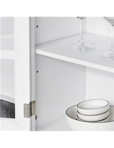 HOMCOM Modern Kitchen Cupboard, Louvered Kitchen Storage Cabinet with Framed Glass Doors and 2 Drawers, White 835-276
