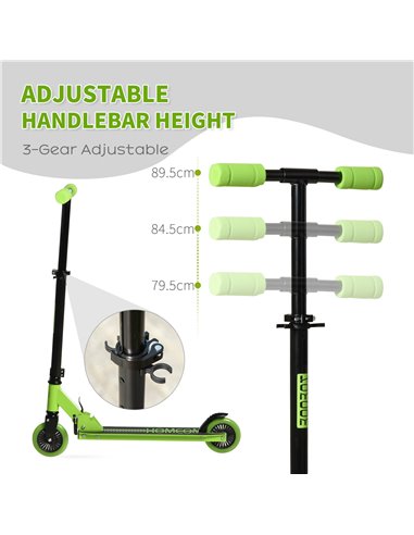 HOMCOM Scooter for Kids Toddler Foldable Kick Scooter with Adjustable Height Brake for Boys and Girls 3-8 Years Aluminium Green