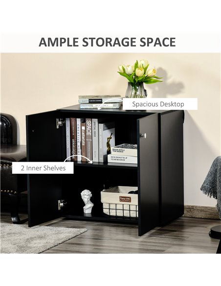 HOMCOM Storage Cabinet w/ Two Shelves Wooden Sideboard Freestanding Kitchen Cupboard Bookcase - Black 838-140BK - pic 43143 | FastDaddyshop