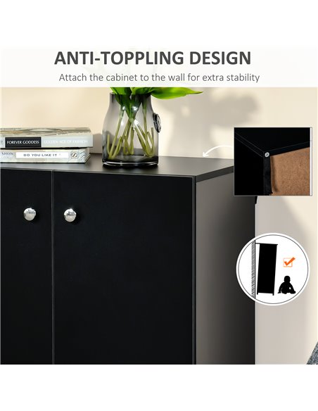 HOMCOM Storage Cabinet w/ Two Shelves Wooden Sideboard Freestanding Kitchen Cupboard Bookcase - Black 838-140BK - pic 43144 | FastDaddyshop