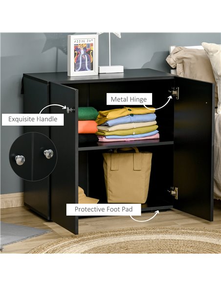 HOMCOM Storage Cabinet w/ Two Shelves Wooden Sideboard Freestanding Kitchen Cupboard Bookcase - Black 838-140BK - pic 43145 | FastDaddyshop