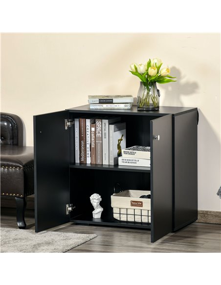 HOMCOM Storage Cabinet w/ Two Shelves Wooden Sideboard Freestanding Kitchen Cupboard Bookcase - Black 838-140BK - pic 43147 | FastDaddyshop