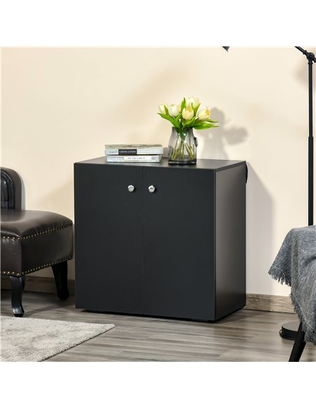 HOMCOM Storage Cabinet w/ Two Shelves Wooden Sideboard Freestanding Kitchen Cupboard Bookcase - Black 838-140BK - pic 43148 | FastDaddyshop