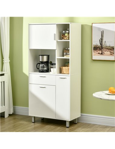 HOMCOM 166cm Modern Freestanding Kitchen Cupboard, Storage Cabinet with Shelves and Drawer, White 835-696V00WT