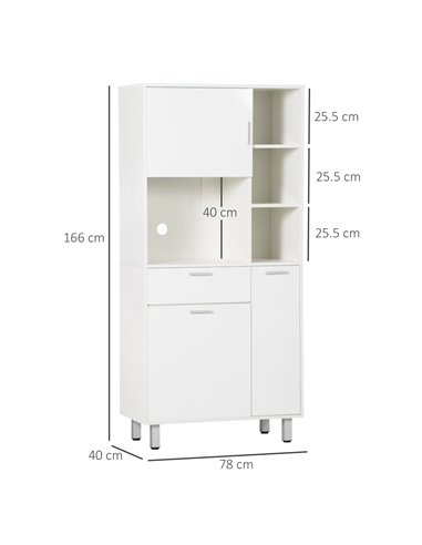HOMCOM 166cm Modern Freestanding Kitchen Cupboard, Storage Cabinet with Shelves and Drawer, White 835-696V00WT