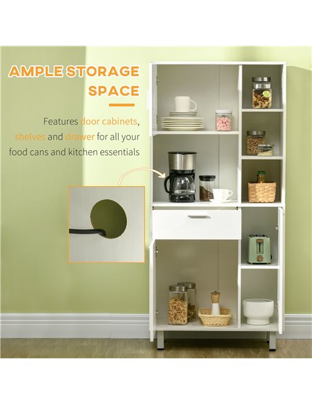 HOMCOM 166cm Modern Freestanding Kitchen Cupboard, Storage Cabinet with Shelves and Drawer, White 835-696V00WT - pic 43152 | FastDaddyshop