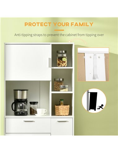 HOMCOM 166cm Modern Freestanding Kitchen Cupboard, Storage Cabinet with Shelves and Drawer, White 835-696V00WT