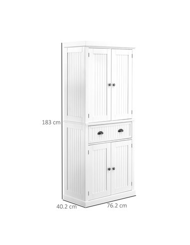 HOMCOM Traditional Kitchen Cupboard  Freestanding Storage Cabinet with Drawer, Doors and Adjustable Shelves, White 835-042V02WT