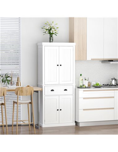 HOMCOM Traditional Kitchen Cupboard  Freestanding Storage Cabinet with Drawer, Doors and Adjustable Shelves, White 835-042V02WT