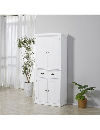 HOMCOM Traditional Kitchen Cupboard  Freestanding Storage Cabinet with Drawer, Doors and Adjustable Shelves, White 835-042V02WT