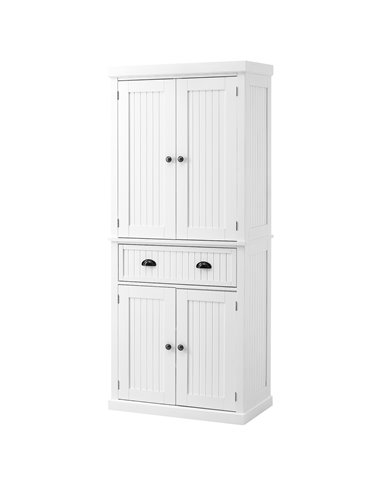 HOMCOM Traditional Kitchen Cupboard  Freestanding Storage Cabinet with Drawer, Doors and Adjustable Shelves, White 835-042V02WT