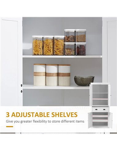 HOMCOM Traditional Kitchen Cupboard  Freestanding Storage Cabinet with Drawer, Doors and Adjustable Shelves, White 835-042V02WT