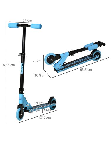 HOMCOM Scooter for Kids Toddler Foldable Kick Scooter with Adjustable Height Brake for Boys and Girls 3-8 Years Aluminium Blue