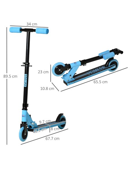 HOMCOM Scooter for Kids Toddler Foldable Kick Scooter with Adjustable Height Brake for Boys and Girls 3-8 Years Aluminium Blue - pic 4318 | FastDaddyshop