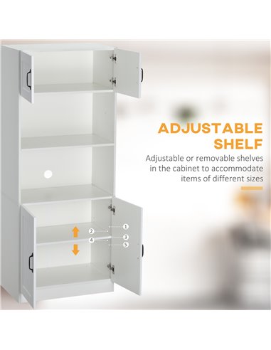 HOMCOM Kitchen Cupboard, 5-Tier Storage Cabinet with Adjustable Bottom Shelf, Open Microwave Countertop, White 835-684V00WT