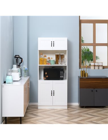 HOMCOM Kitchen Cupboard, 5-Tier Storage Cabinet with Adjustable Bottom Shelf, Open Microwave Countertop, White 835-684V00WT