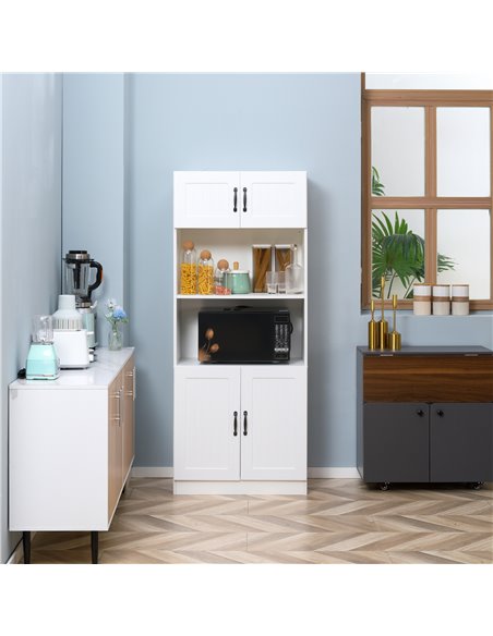 HOMCOM Kitchen Cupboard, 5-Tier Storage Cabinet with Adjustable Bottom Shelf, Open Microwave Countertop, White 835-684V00WT - pic 43182 | FastDaddyshop