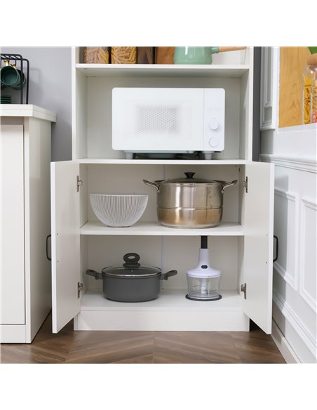 HOMCOM Kitchen Cupboard, 5-Tier Storage Cabinet with Adjustable Bottom Shelf, Open Microwave Countertop, White 835-684V00WT - pic 43184 | FastDaddyshop