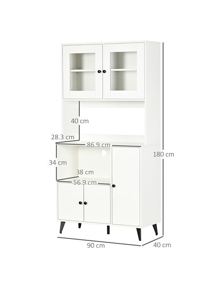 HOMCOM Freestanding Kitchen Cupboard, Modern Kitchen Storage Cabinet with Doors and Adjustable Shelves, 180cm, White 835-685V00W - pic 43187 | FastDaddyshop