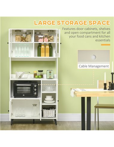 HOMCOM Freestanding Kitchen Cupboard, Modern Kitchen Storage Cabinet with Doors and Adjustable Shelves, 180cm, White 835-685V00W