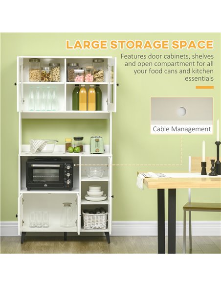 HOMCOM Freestanding Kitchen Cupboard, Modern Kitchen Storage Cabinet with Doors and Adjustable Shelves, 180cm, White 835-685V00W - pic 43188 | FastDaddyshop