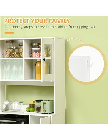 HOMCOM Freestanding Kitchen Cupboard, Modern Kitchen Storage Cabinet with Doors and Adjustable Shelves, 180cm, White 835-685V00W