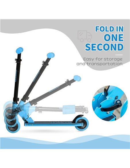 HOMCOM Scooter for Kids Toddler Foldable Kick Scooter with Adjustable Height Brake for Boys and Girls 3-8 Years Aluminium Blue - pic 4319 | FastDaddyshop