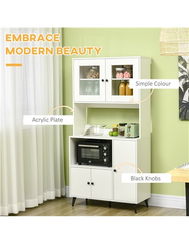 HOMCOM Freestanding Kitchen Cupboard, Modern Kitchen Storage Cabinet with Doors and Adjustable Shelves, 180cm, White 835-685V00W