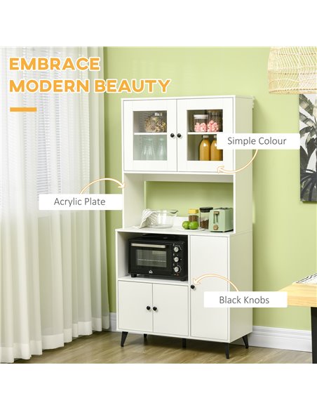 HOMCOM Freestanding Kitchen Cupboard, Modern Kitchen Storage Cabinet with Doors and Adjustable Shelves, 180cm, White 835-685V00W - pic 43191 | FastDaddyshop