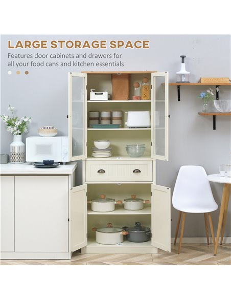 HOMCOM Freestanding Kitchen Cupboard, 5-tier Storage Cabinet with Adjustable Shelves and Drawer for Living Room, Dining Room, Cr - pic 43197 | FastDaddyshop