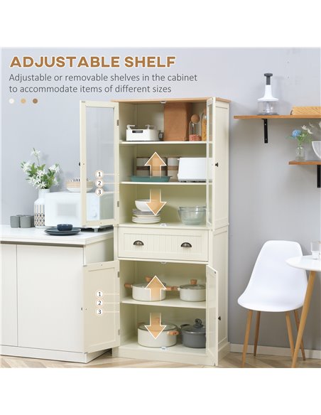 HOMCOM Freestanding Kitchen Cupboard, 5-tier Storage Cabinet with Adjustable Shelves and Drawer for Living Room, Dining Room, Cr - pic 43199 | FastDaddyshop
