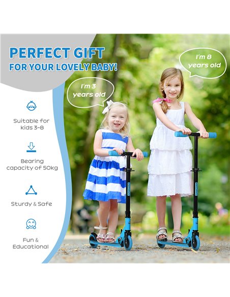 HOMCOM Scooter for Kids Toddler Foldable Kick Scooter with Adjustable Height Brake for Boys and Girls 3-8 Years Aluminium Blue - pic 4320 | FastDaddyshop