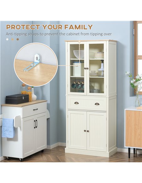 HOMCOM Freestanding Kitchen Cupboard, 5-tier Storage Cabinet with Adjustable Shelves and Drawer for Living Room, Dining Room, Cr - pic 43200 | FastDaddyshop