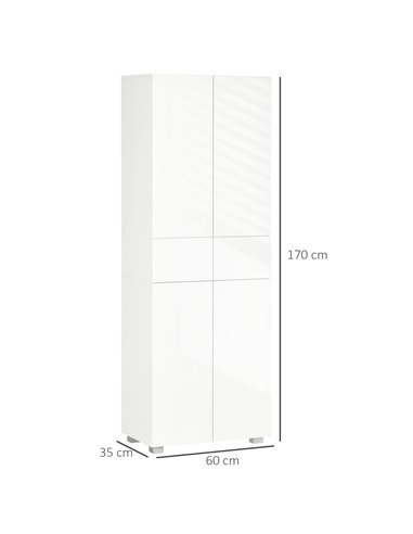 HOMCOM 4-Door Kitchen Cupboard, 5-Tier Storage Cabinet, High Gloss White 835-612