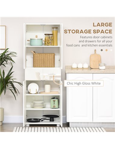 HOMCOM 4-Door Kitchen Cupboard, 5-Tier Storage Cabinet, High Gloss White 835-612