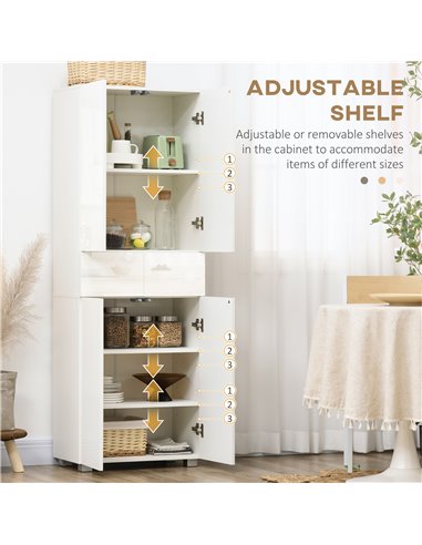 HOMCOM 4-Door Kitchen Cupboard, Freestanding 5-Tier Storage Cabinet with 3 Adjustable Shelves, 2 Drawers for Living Room, Dining