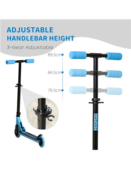 HOMCOM Scooter for Kids Toddler Foldable Kick Scooter with Adjustable Height Brake for Boys and Girls 3-8 Years Aluminium Blue - pic 4322 | FastDaddyshop