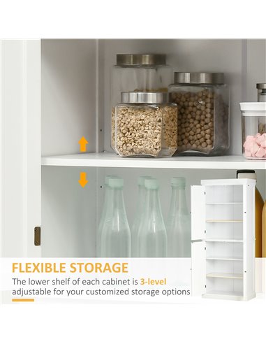 HOMCOM Freestanding Kitchen Cupboard with 4 Doors, Storage Cabinet with 6-Tier Shelving and 4 Adjustable Shelves, White 835-118V