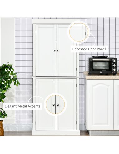 HOMCOM Freestanding Kitchen Cupboard with 4 Doors, Storage Cabinet with 6-Tier Shelving and 4 Adjustable Shelves, White 835-118V