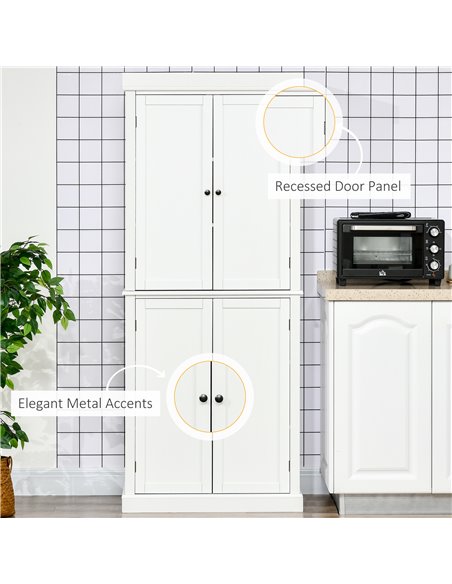 HOMCOM Freestanding Kitchen Cupboard with 4 Doors, Storage Cabinet with 6-Tier Shelving and 4 Adjustable Shelves, White 835-118V - pic 43227 | FastDaddyshop