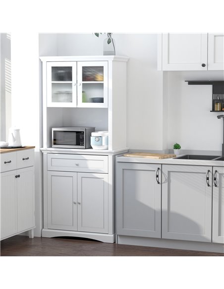 HOMCOM Kitchen Cupboard, Freestanding Storage Cabinet with Glass Doors, Adjustable Shelves, and Open Counter, White 835-220WT - pic 43231 | FastDaddyshop