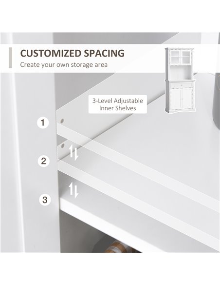 HOMCOM Kitchen Cupboard, Freestanding Storage Cabinet with Glass Doors, Adjustable Shelves, and Open Counter, White 835-220WT - pic 43233 | FastDaddyshop