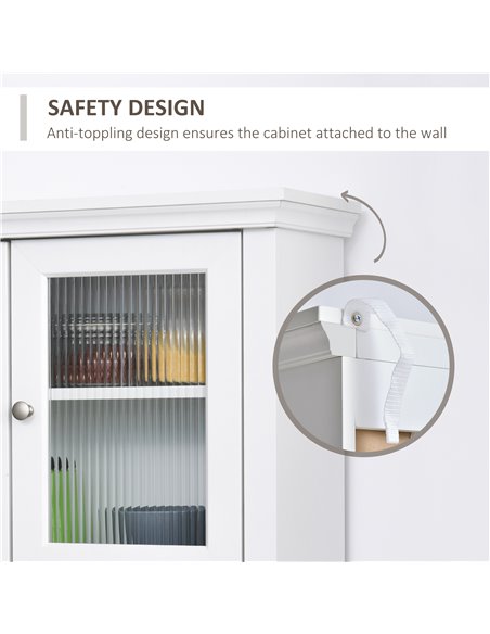 HOMCOM Kitchen Cupboard, Freestanding Storage Cabinet with Glass Doors, Adjustable Shelves, and Open Counter, White 835-220WT - pic 43235 | FastDaddyshop