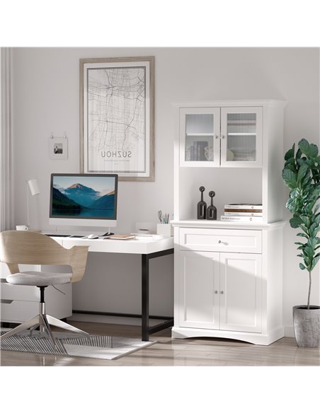HOMCOM Kitchen Cupboard, Freestanding Storage Cabinet with Glass Doors, Adjustable Shelves, and Open Counter, White 835-220WT - pic 43236 | FastDaddyshop