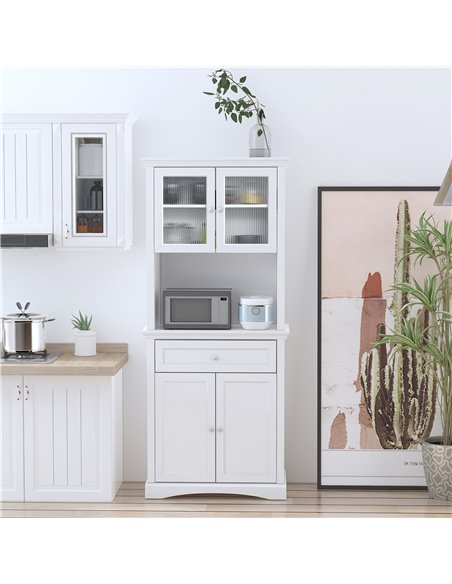 HOMCOM Kitchen Cupboard, Freestanding Storage Cabinet with Glass Doors, Adjustable Shelves, and Open Counter, White 835-220WT - pic 43237 | FastDaddyshop