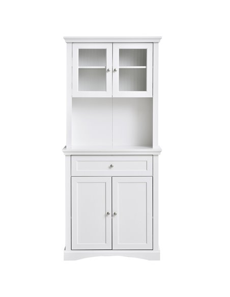 HOMCOM Kitchen Cupboard, Freestanding Storage Cabinet with Glass Doors, Adjustable Shelves, and Open Counter, White 835-220WT - pic 43238 | FastDaddyshop