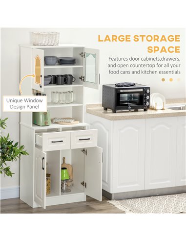 HOMCOM Kitchen Cupboard, Freestanding Storage Cabinet with 2 Adjustable Shelves, 2 Drawers and Open Counter for Living Room, Din