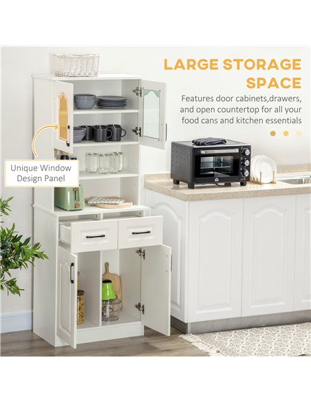 HOMCOM Kitchen Cupboard, Freestanding Storage Cabinet with 2 Adjustable Shelves, 2 Drawers and Open Counter for Living Room, Din - pic 43242 | FastDaddyshop