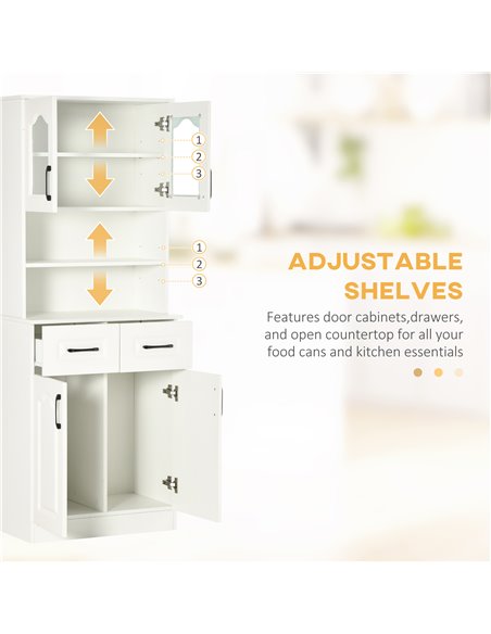 HOMCOM Kitchen Cupboard, Freestanding Storage Cabinet with 2 Adjustable Shelves, 2 Drawers and Open Counter for Living Room, Din - pic 43243 | FastDaddyshop