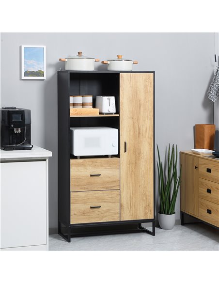 HOMCOM  Kitchen Cupboard, Freestanding Storage Cabinet, Natural & Black 835-883V00ND - pic 43249 | FastDaddyshop